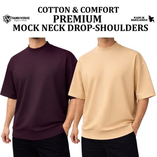 Mock Neck Drop-Shoulder (Coffee-Beige)