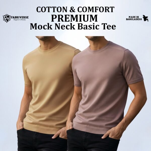 Premium Mock Neck (Beige-Brick)