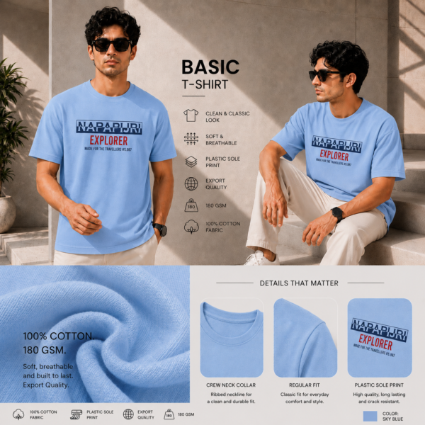 Printed Basic T-Shirt (S.Blue)