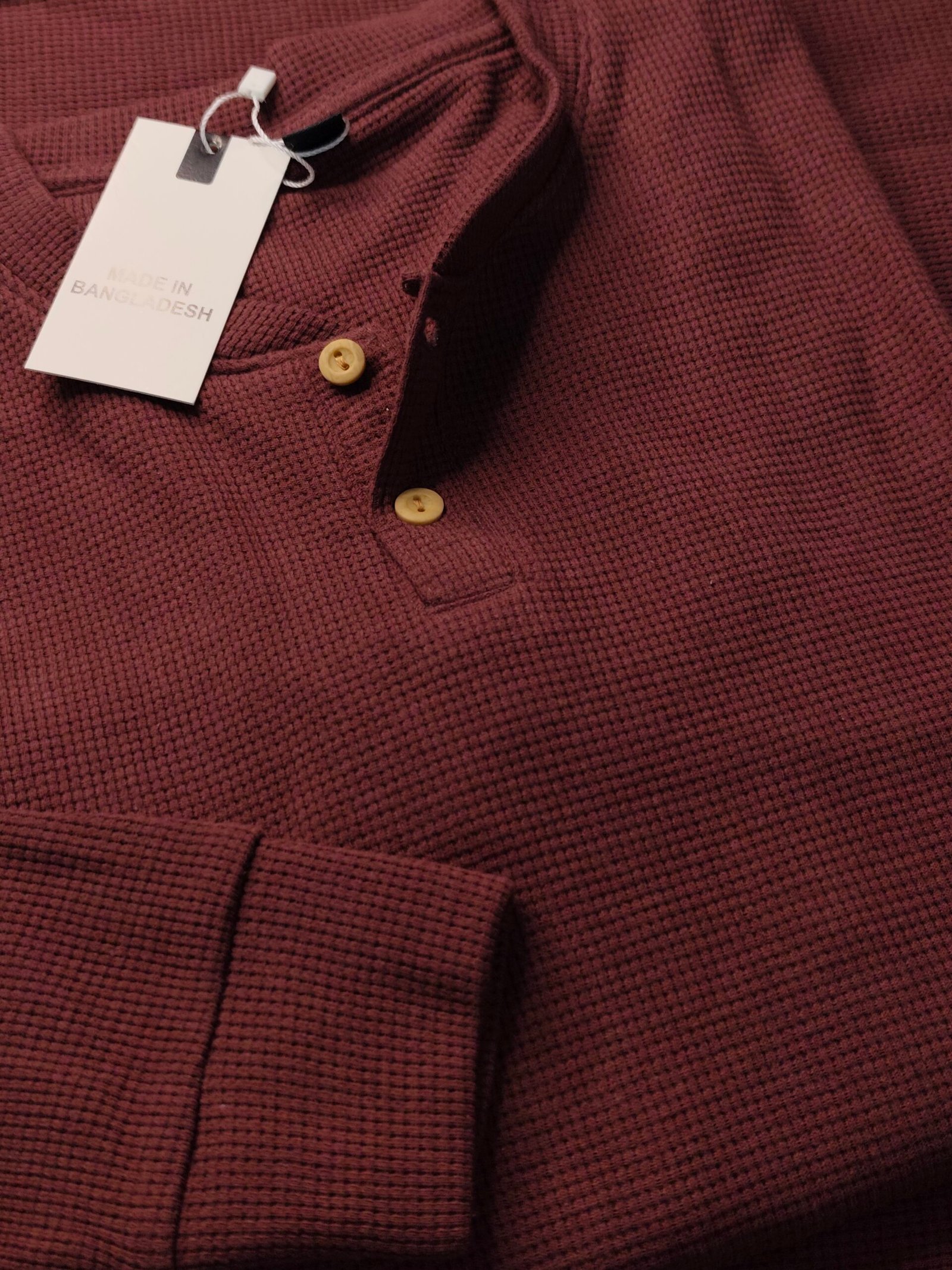 Premium Henley Full Sleeve T-Shirt (Maroon) - Image 2