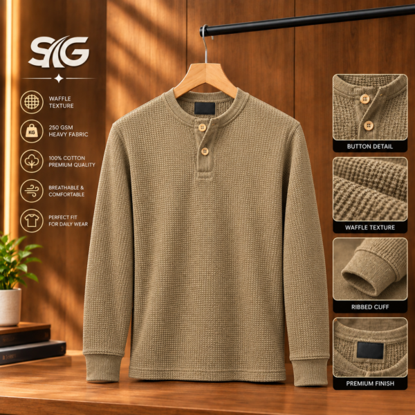 Premium Henley Full Sleeve T-Shirt (Brown)