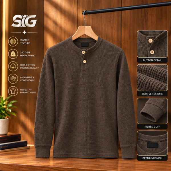Premium Henley Full Sleeve T-Shirt (Coffee)