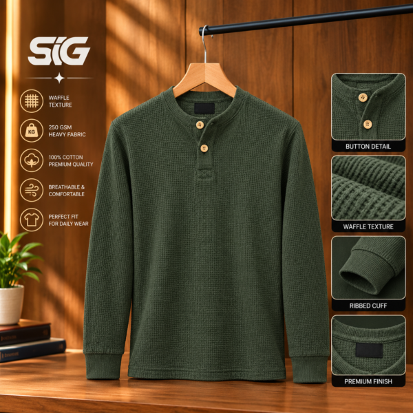 Premium Henley Full Sleeve T-Shirt (Olive)