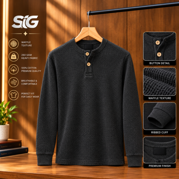 Premium Henley Full Sleeve T-Shirt (Carcoal)