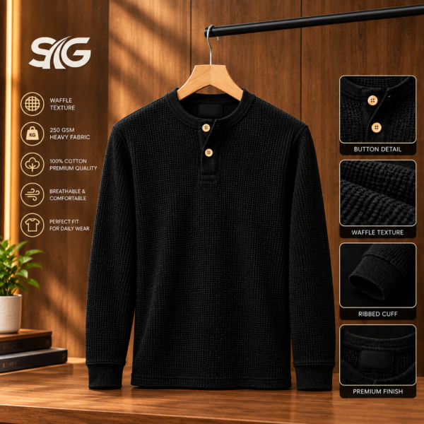 Premium Henley Full Sleeve T-Shirt (Black)